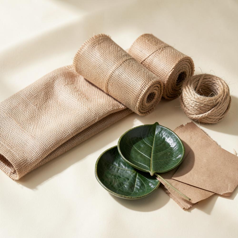 Jute rolls, coir rope, areca leaf plates and kraft paper